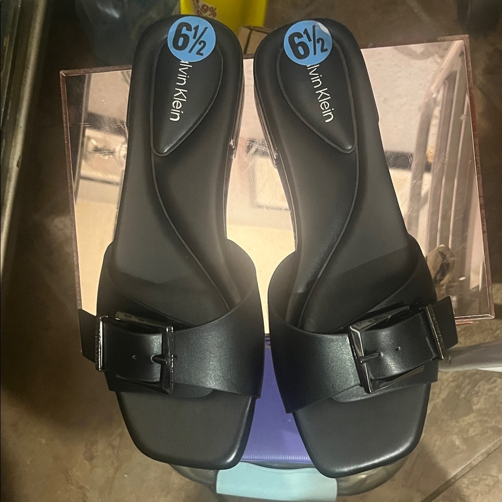 Calvin Klein Black Slide Mules with Buckle